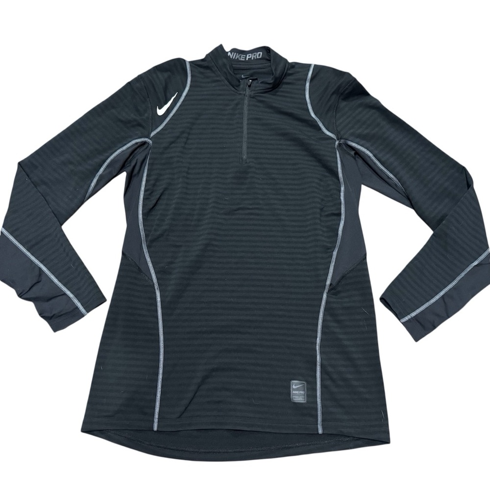 Nike Pro DriFit Mens Black/White Therma Fit Quarter Zip Sweatshirt Size Large